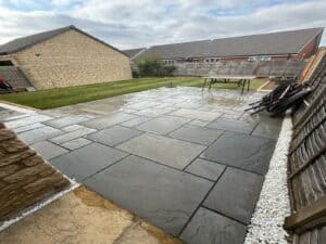 A newly finished Gloucester patio, a blank canvas ready for your garden furniture